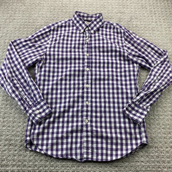 J. Crew Button Down Shirt Men Small S Purple White Checkered Polo Preppy Casual - Picture 1 of 8